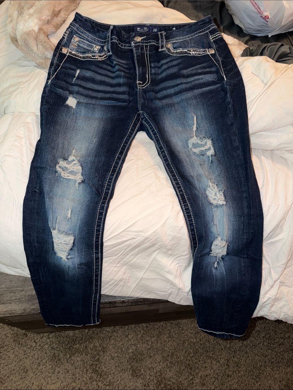 Miss Me Distressed Dark Blue Ripped Jeans